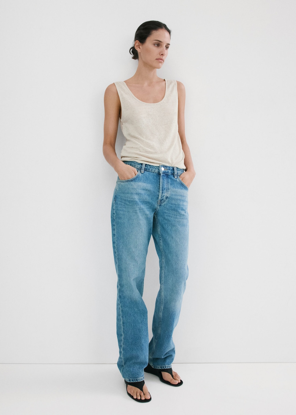 Mango Top Lin Rayures Gris Clair/pastel - Femme - Xl -  In Neutral