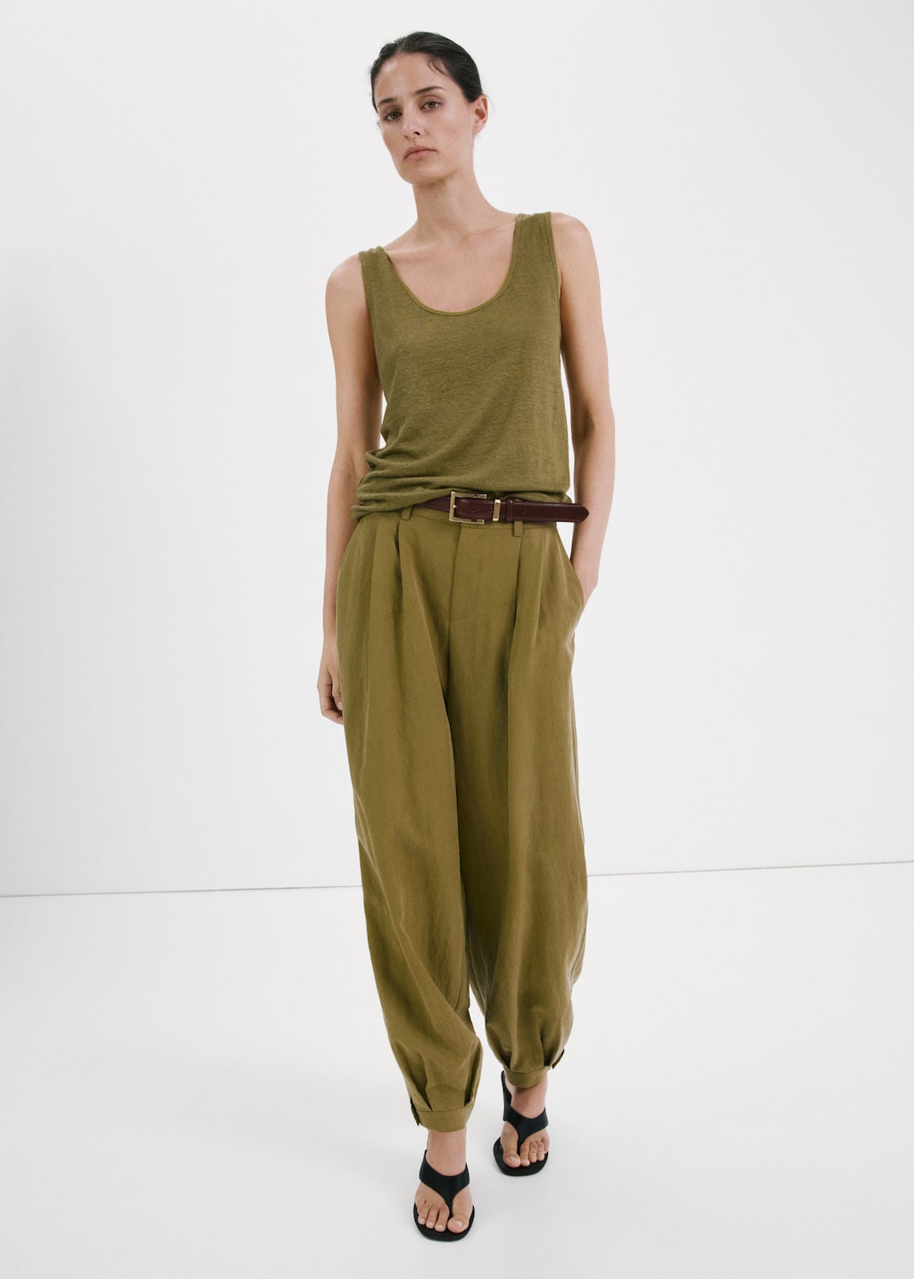 Mango Top Lin Rayures Olive - Femme - Xxl -  In Green