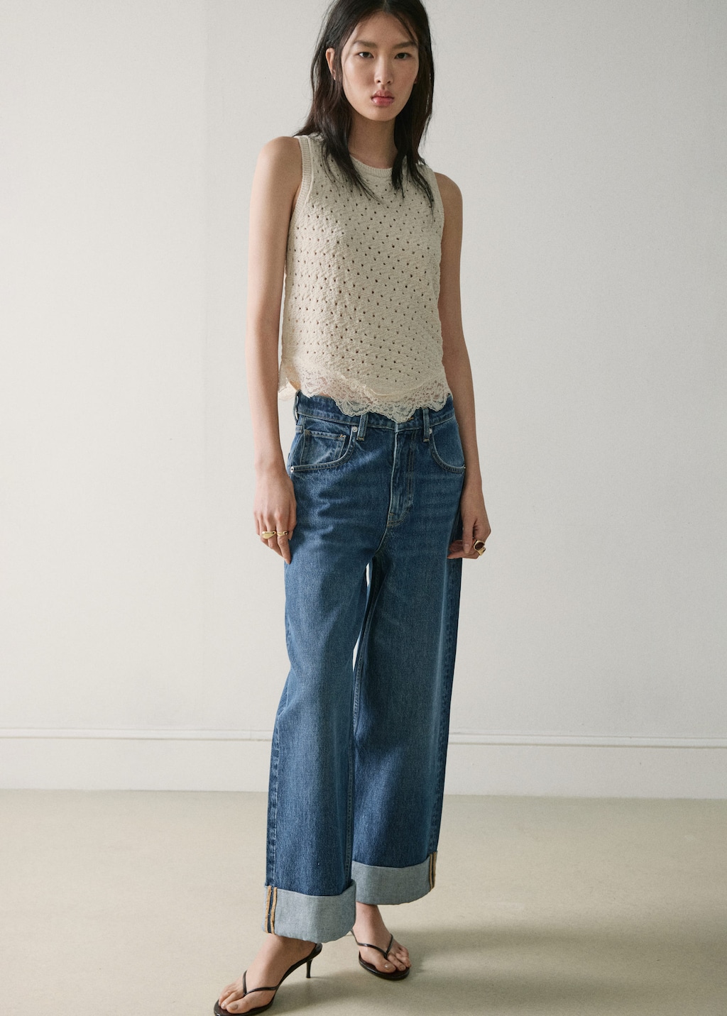 Mango Top À Bretelles Détails En Dentelle Écru - Femme - S -  In Gray