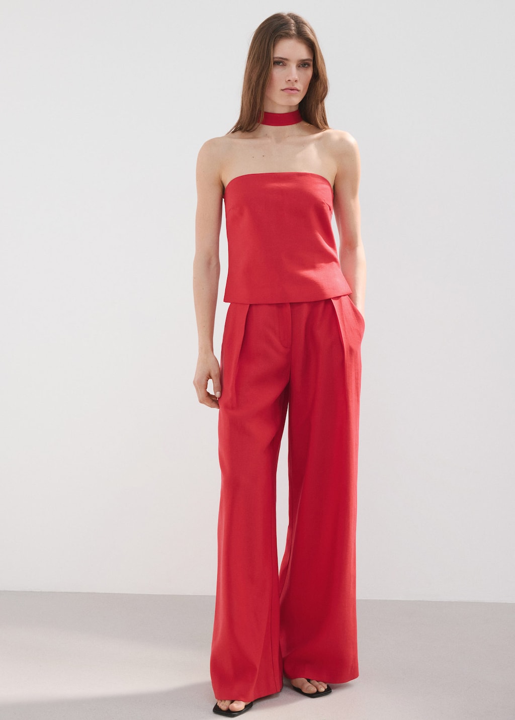 Mango Pantalon Droit Lyocell Rouge - Femme - 44 -  In Red