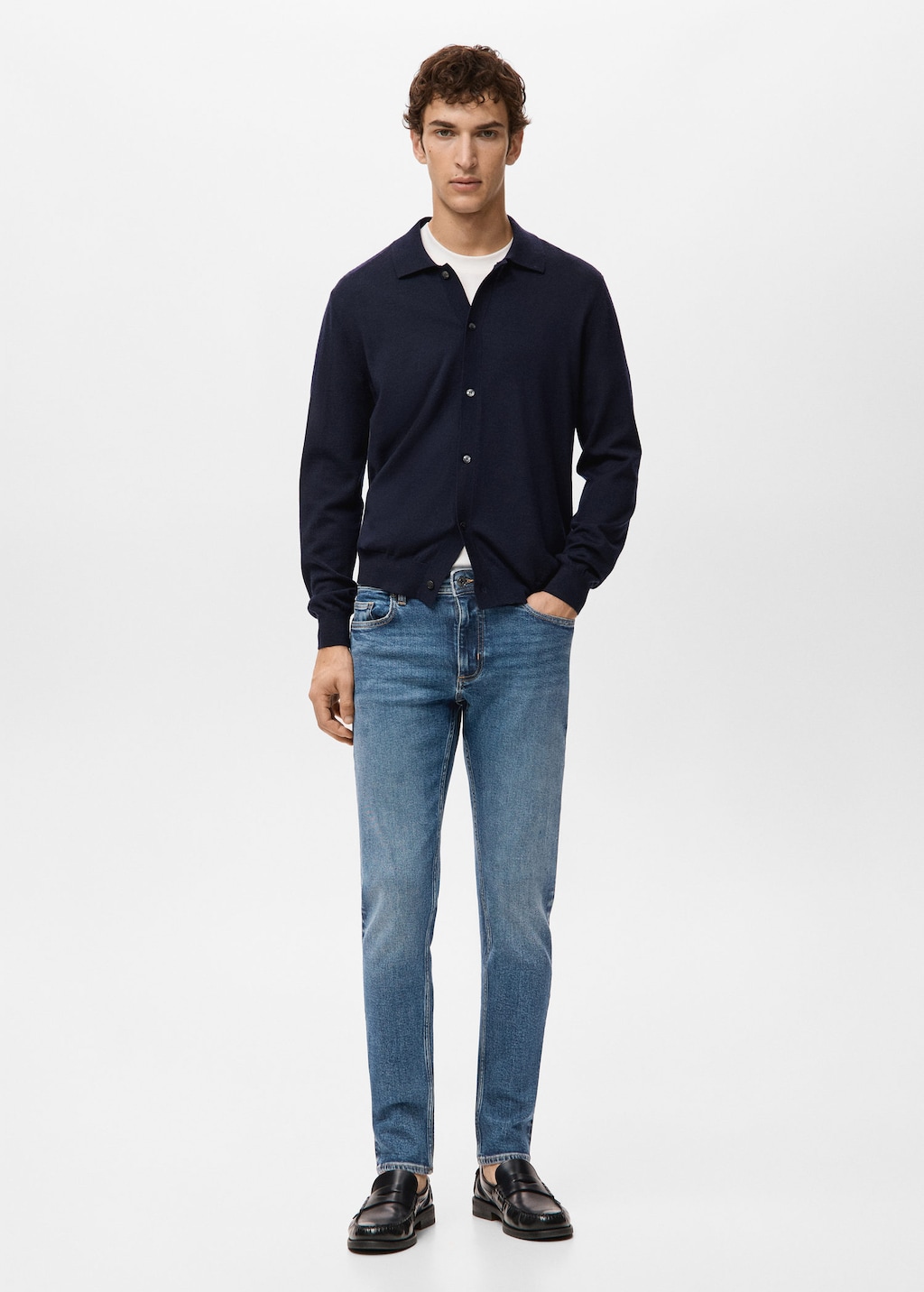 Mango Man Jan Slim-fit Faded Medium-wash Jeans In Blue