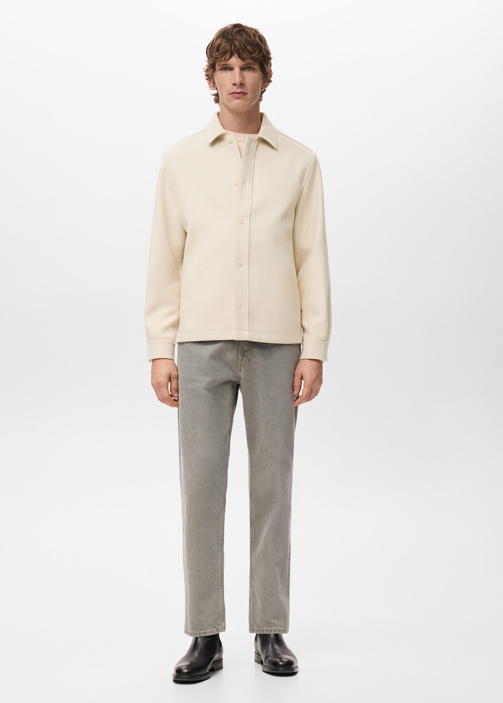 Mango Man Wool Overshirt With Buttons In Sand