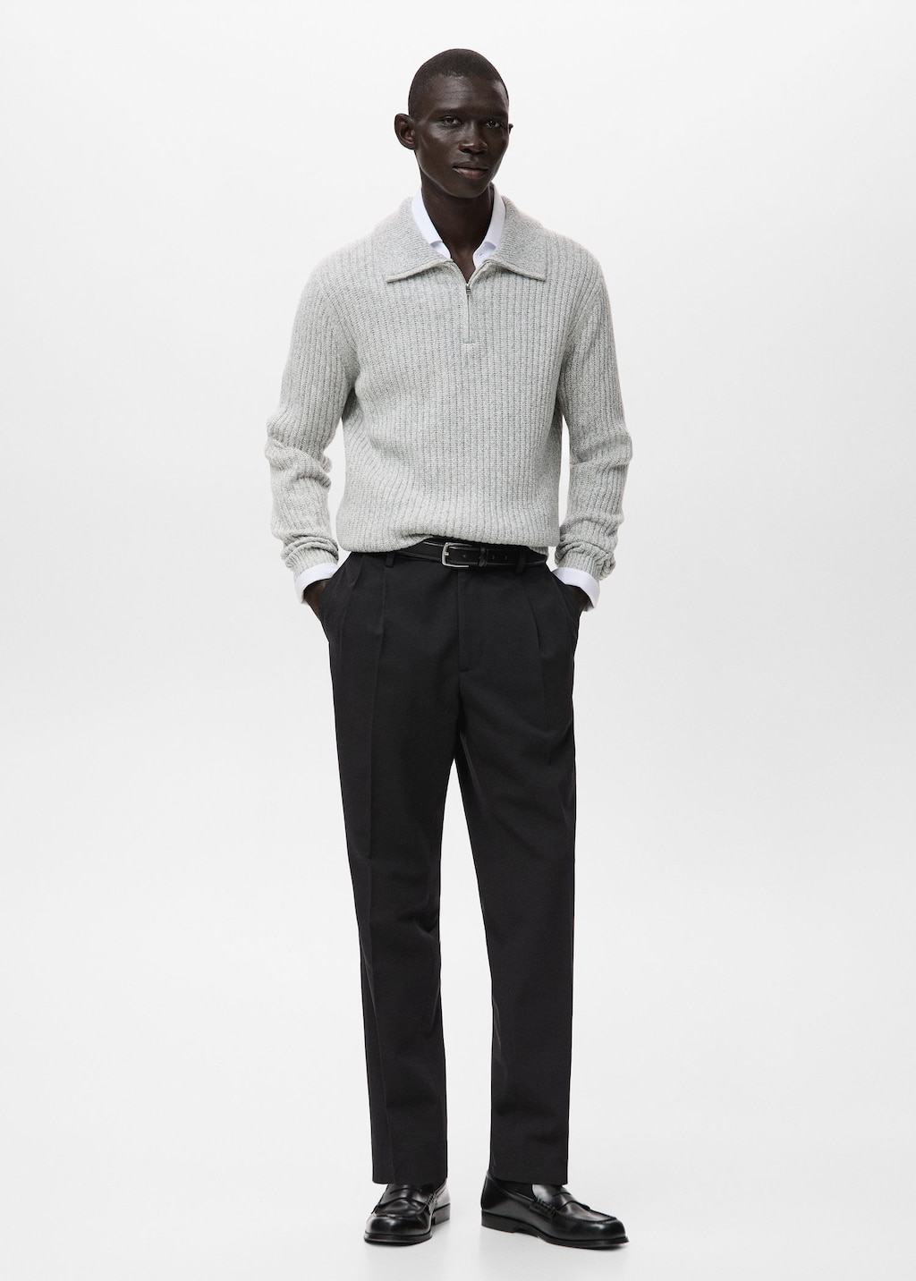 Mango Man Wool-blend Sweater With Zip Light Heather Grey In Gray