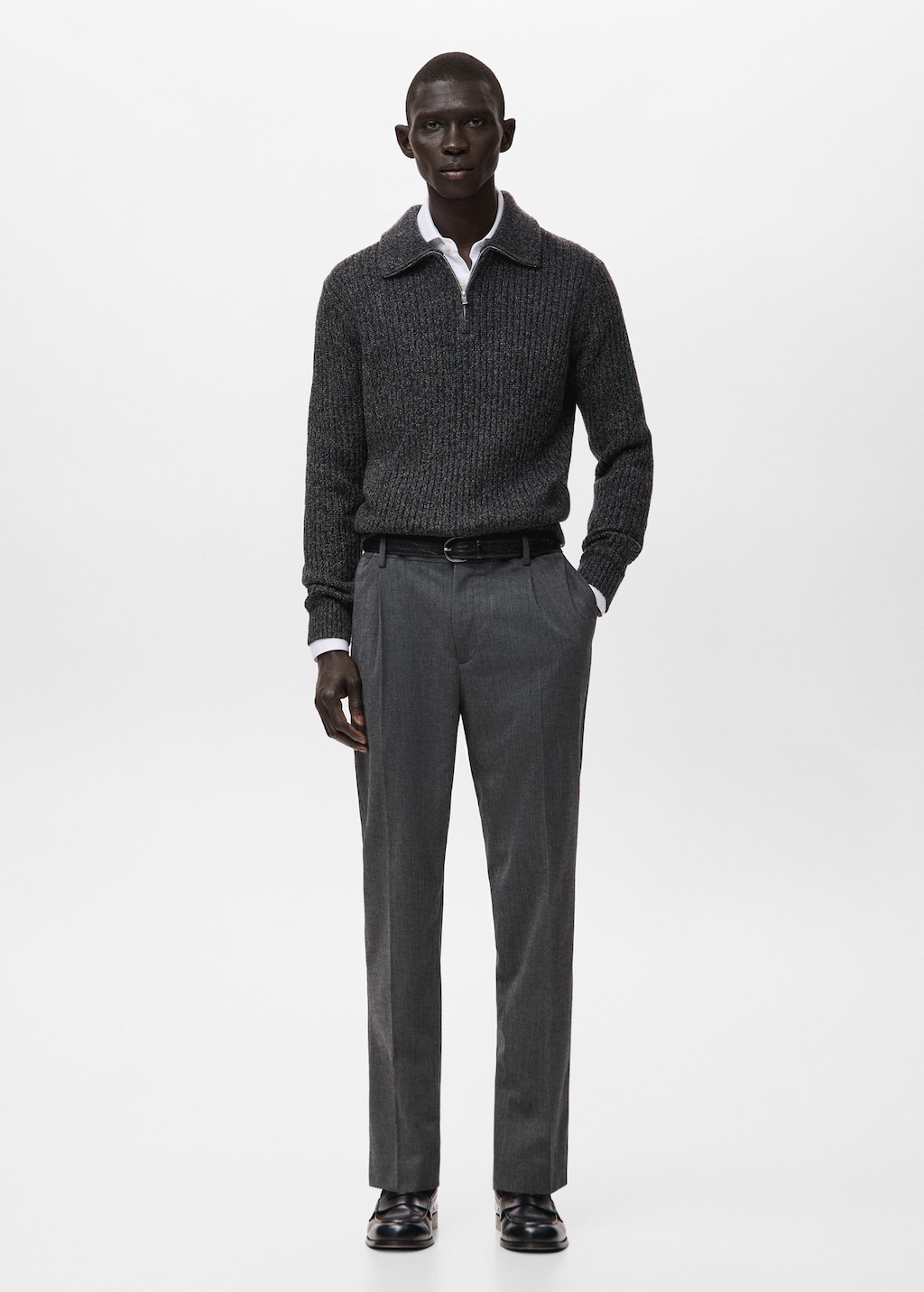 Mango Man Wool-blend Sweater With Zip Dark Heather Grey In Gray