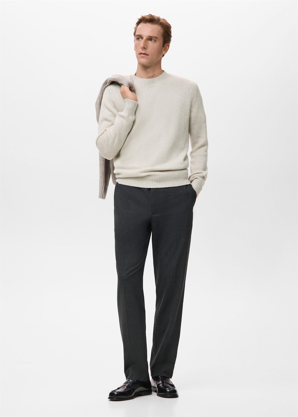 Mango Man Structured Wool-blend Knitted Sweater Ecru In Sand