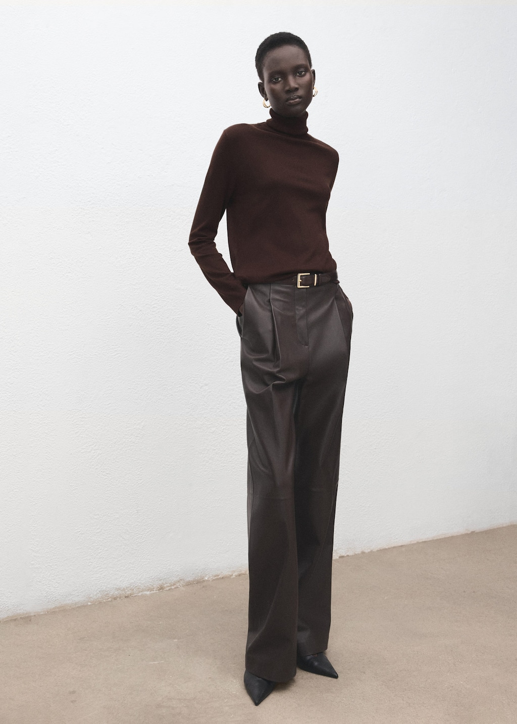 Mango Turtleneck Knitted Sweater Chocolate In Brown