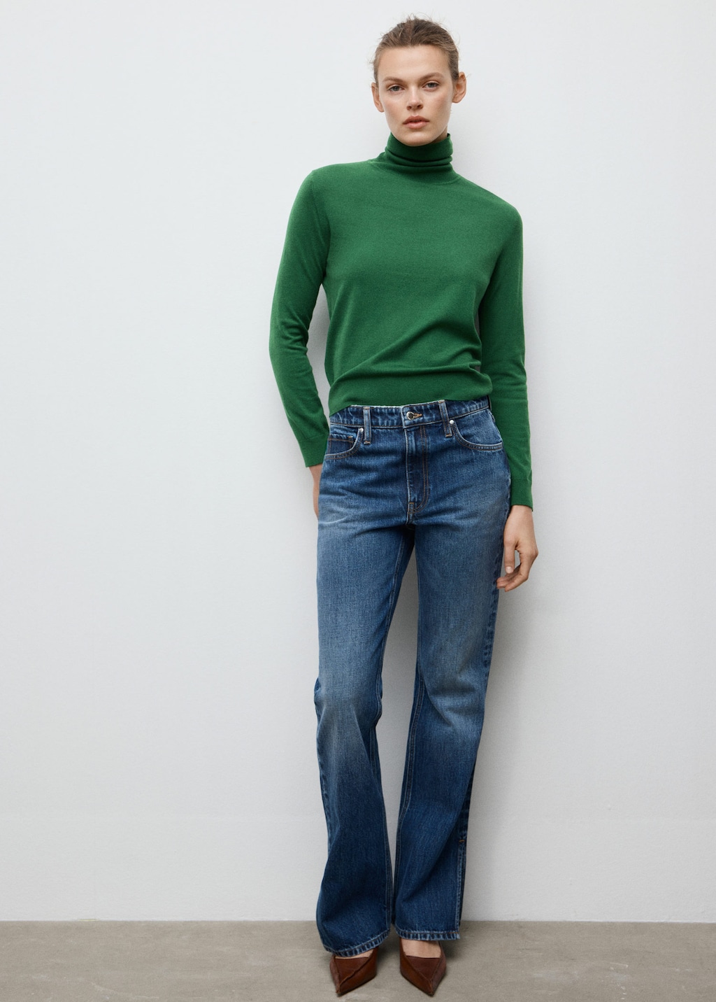 Mango Turtleneck Knitted Sweater Dark Green