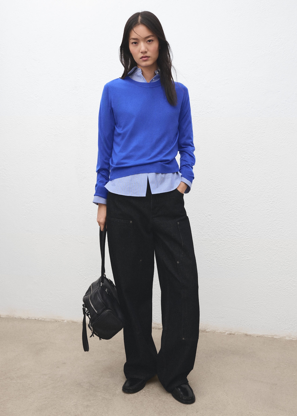 Mango Fine-knit Crew-neck Sweater Vibrant Blue