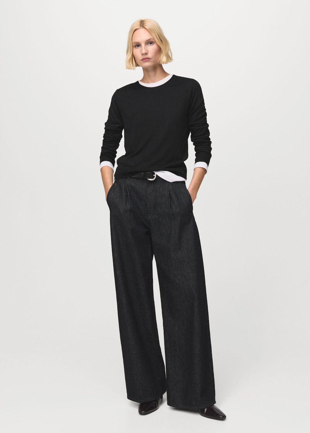 Mango Fine-knit Crew-neck Sweater Black