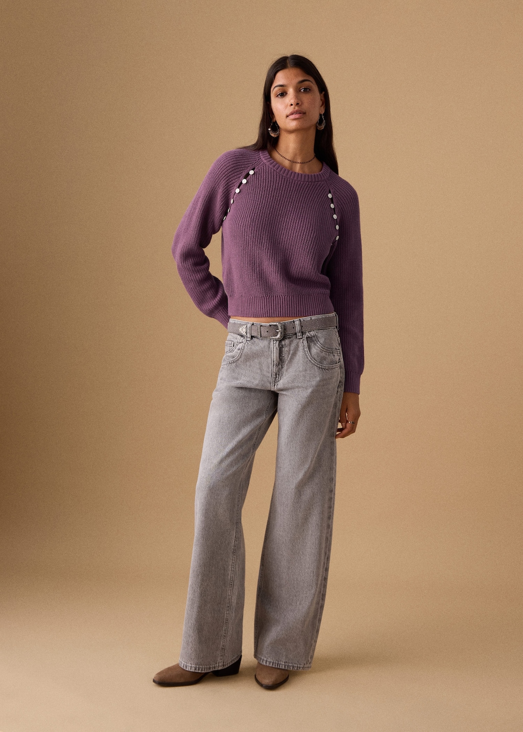 Mango Teen Buttons Detail Knit Sweater Pink