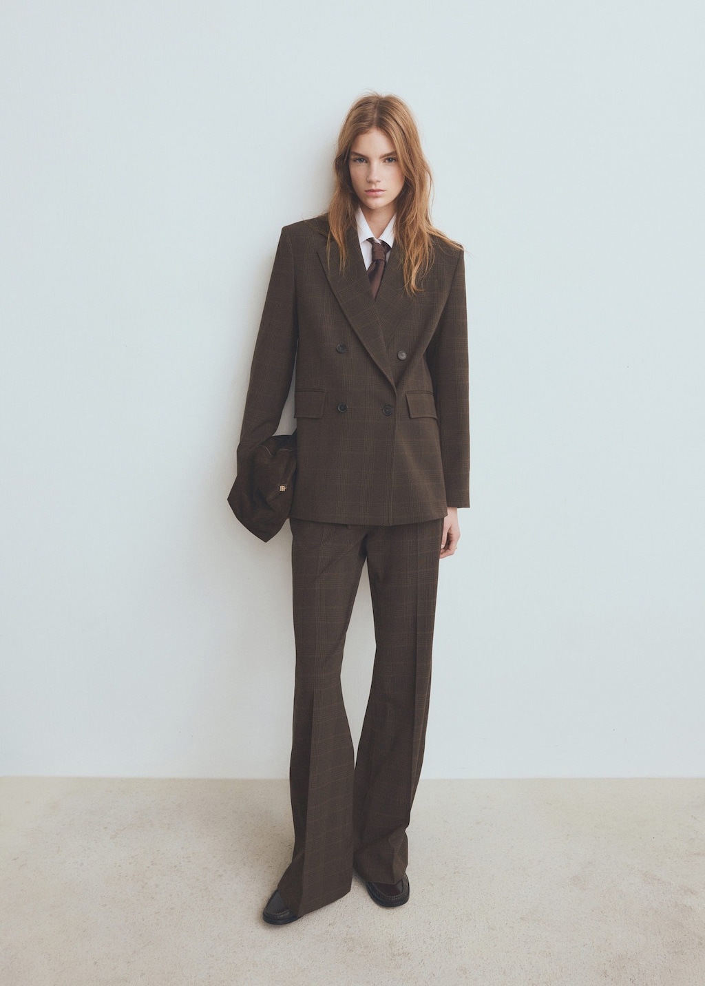 Mango Check Suit Trousers Brown