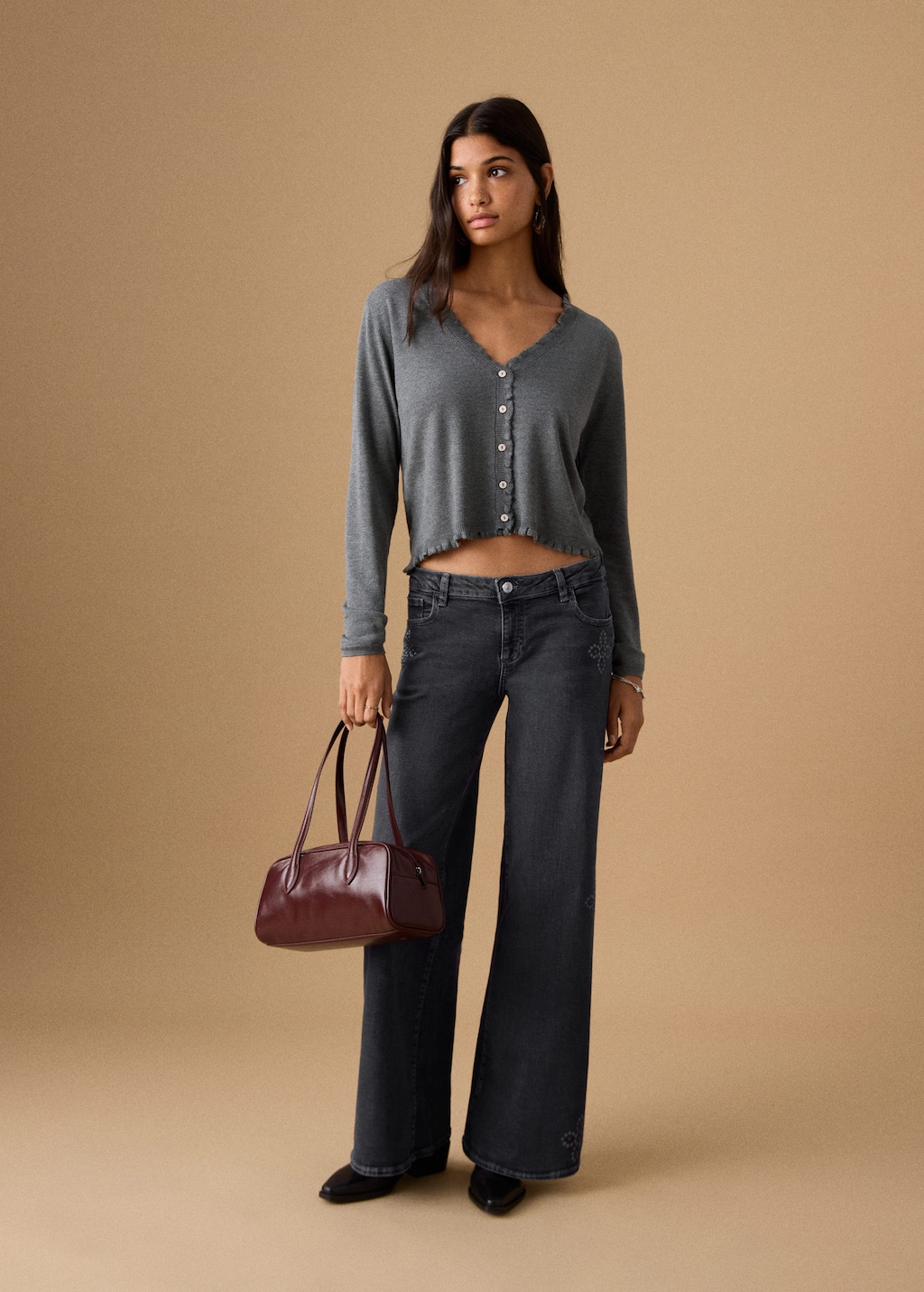 Mango Teen Ruffle Knit Cardigan Medium Heather Grey In Gray