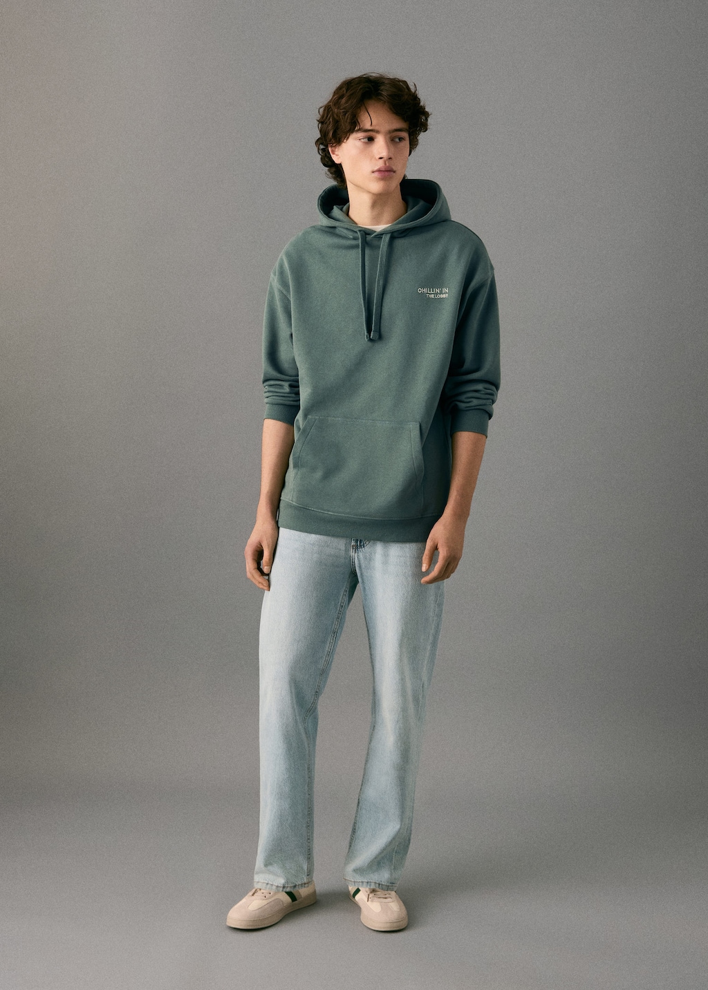 Mango Teen Printed Hoodie Green