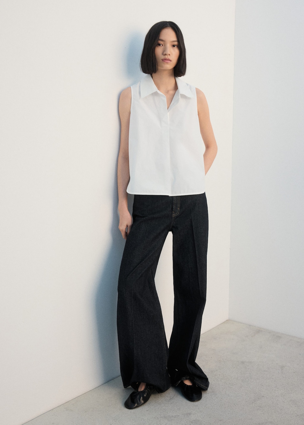 Mango Sleeveless Cotton Shirt White