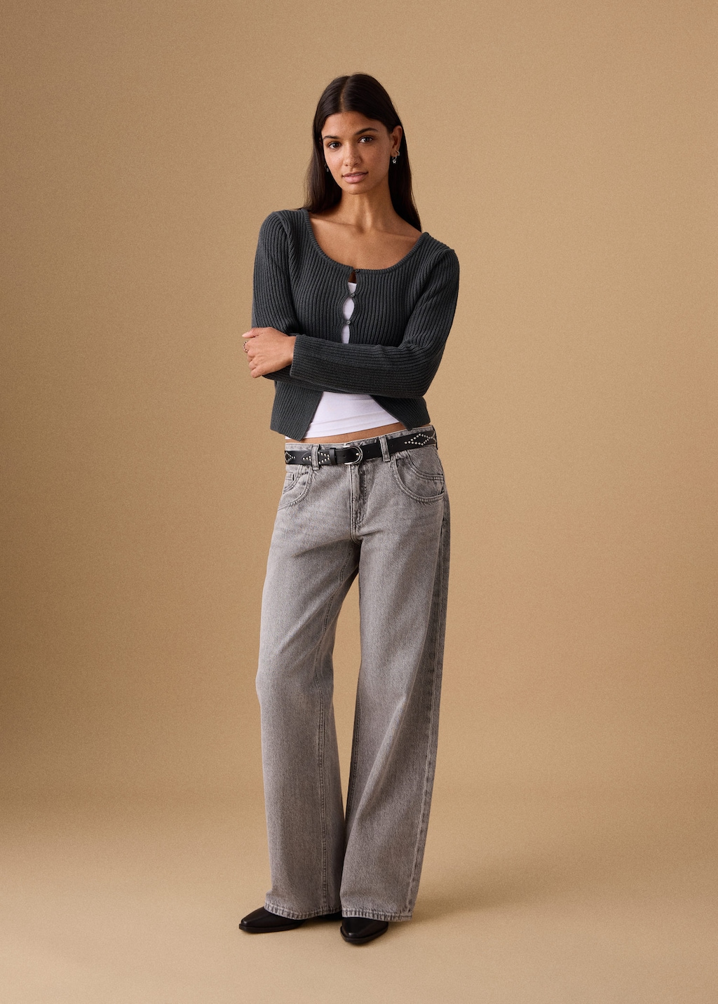 Mango Teen Knitted Button Cardigan Charcoal In Black