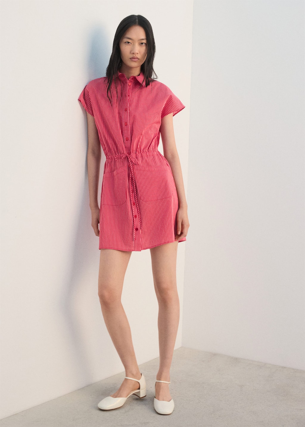 Mango Striped Shirt Dress Red In Pink