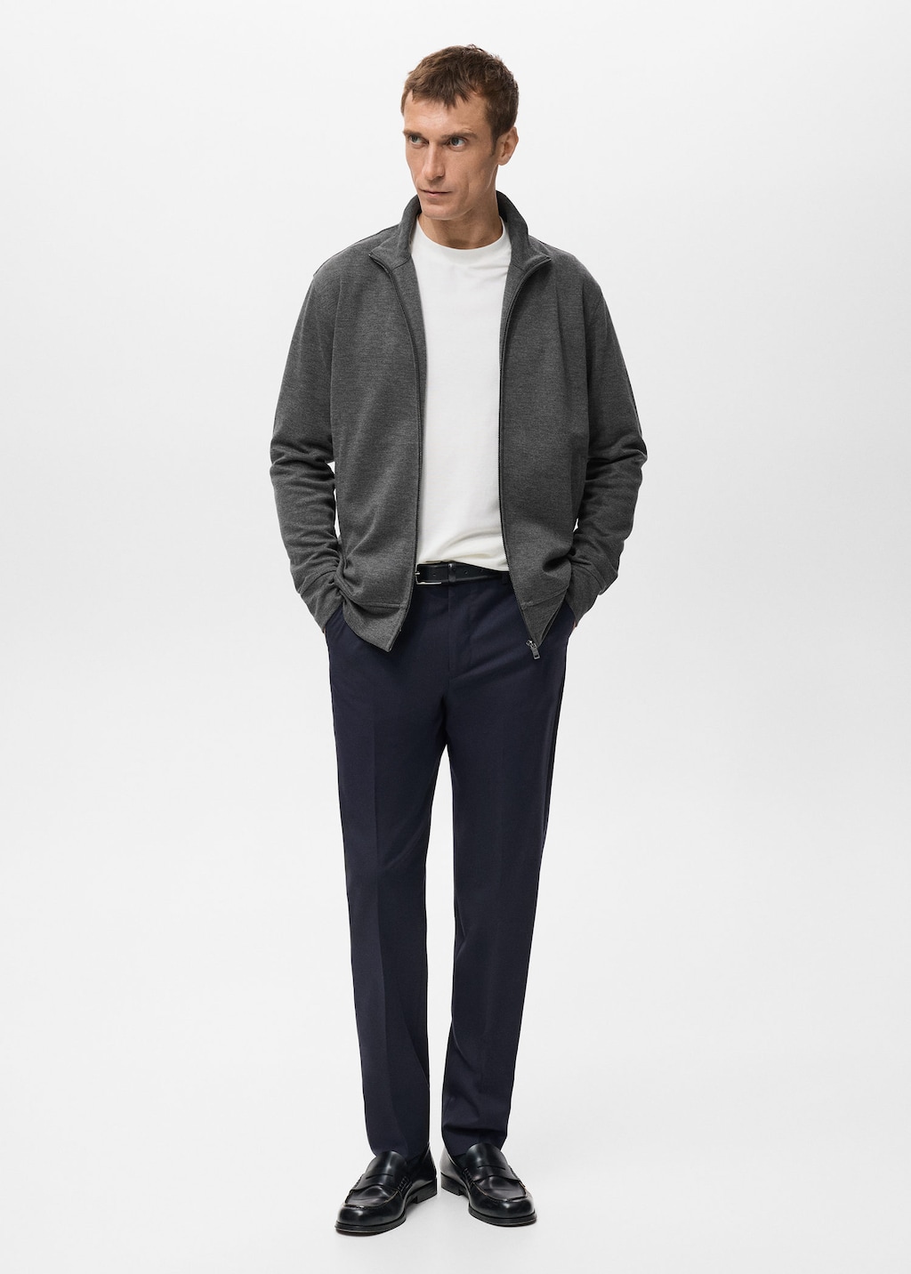 Mango Man Regular-fit Zip-up Hoodie Dark Heather Grey In Gray