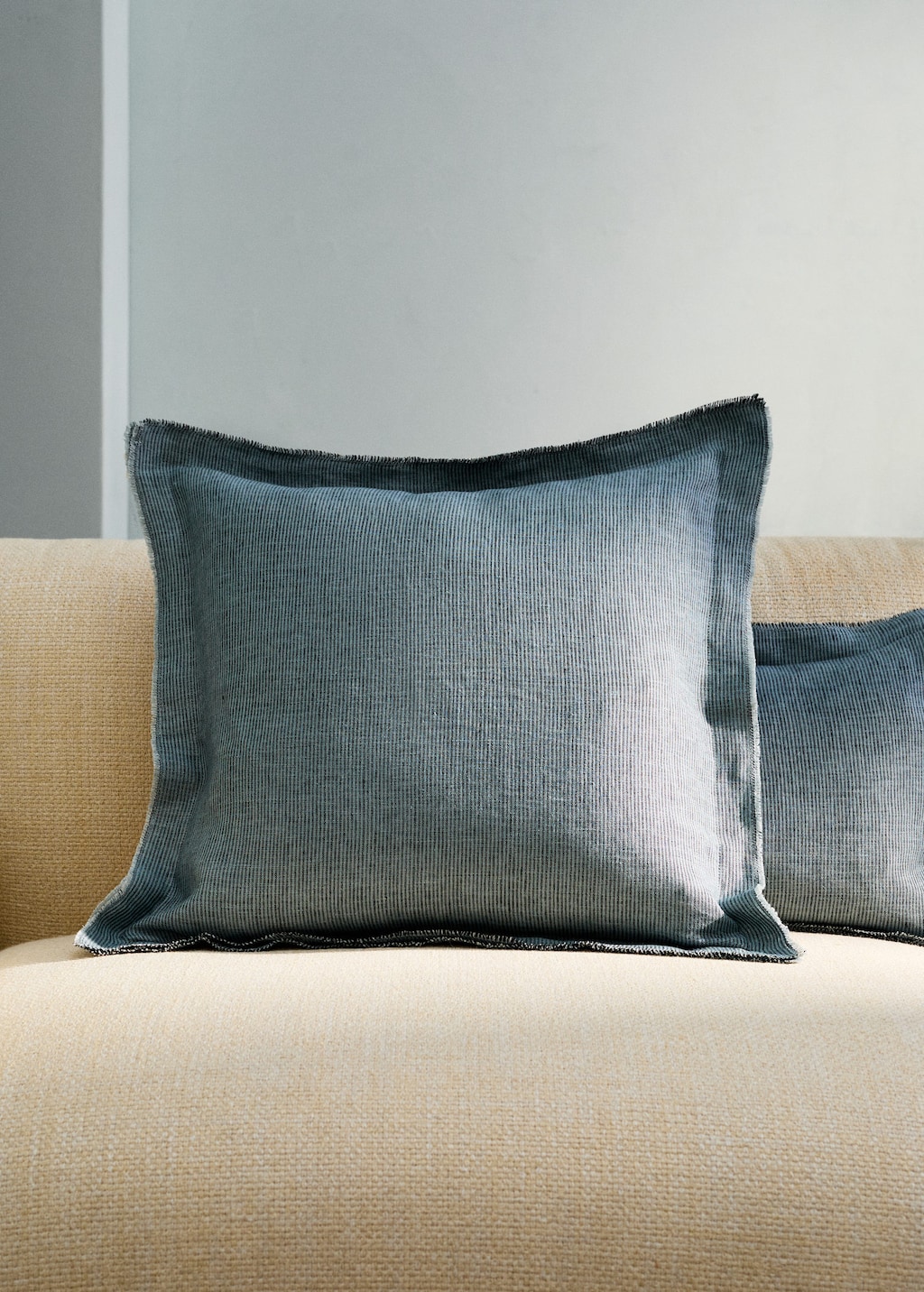 Mango Linen Cushion Cover With Topstitch Finish 50x50 Cm Green In Blue