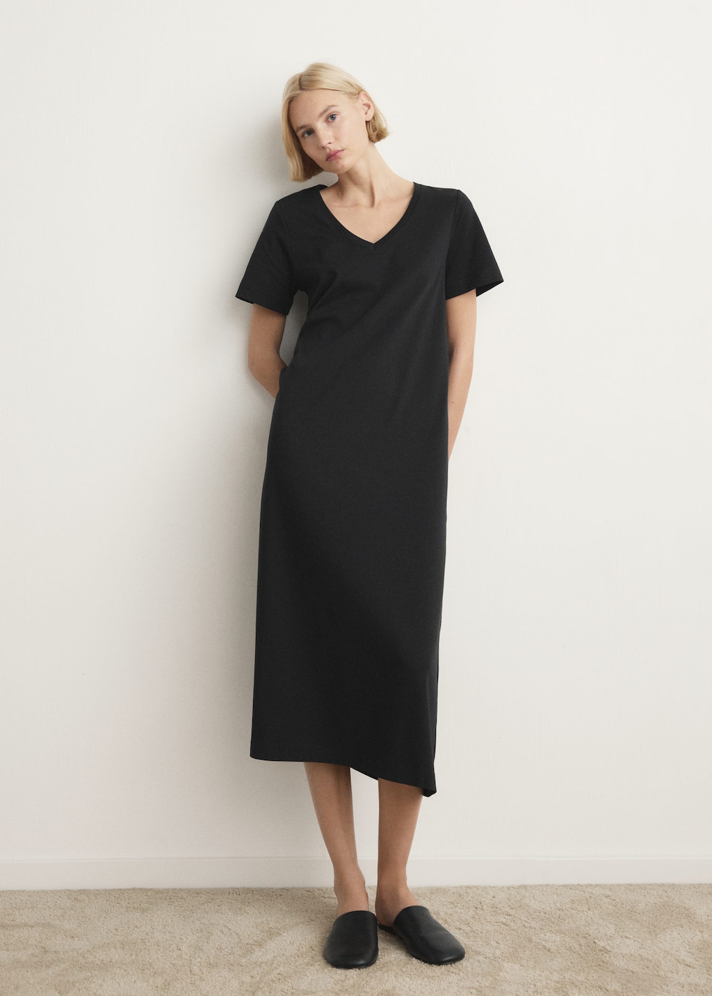 Mango Home Long Cotton Nightdress Black