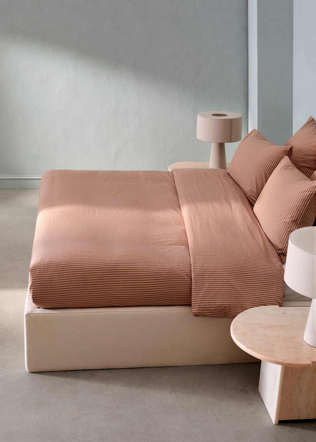 Mango Kodak Stripe Printed Percale Cotton Duvet Cover Bed 135/140 Cm Peach In Pink