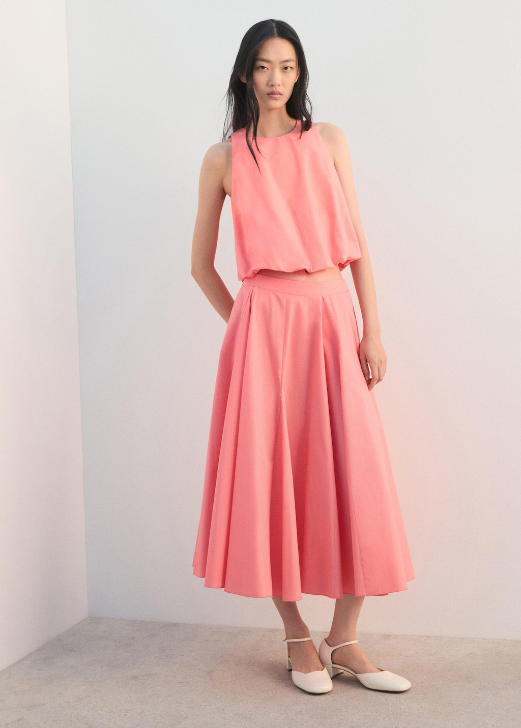 Mango Flared Midi-skirt Coral Red