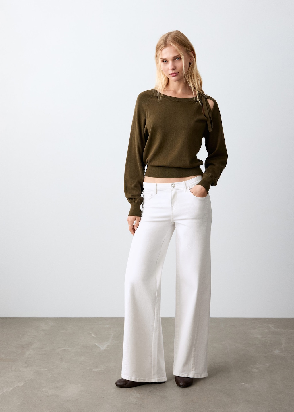 Mango Teen Low-waist Wide Leg Jeans White In Black