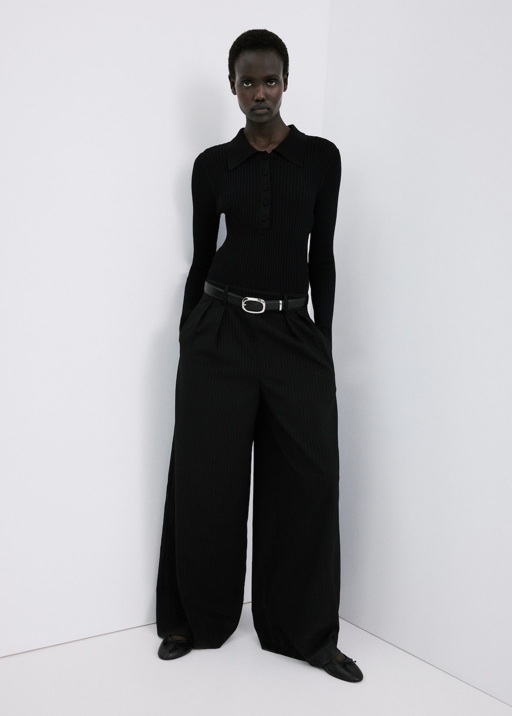 Mango Contrast-bodice Long Jumpsuit Black