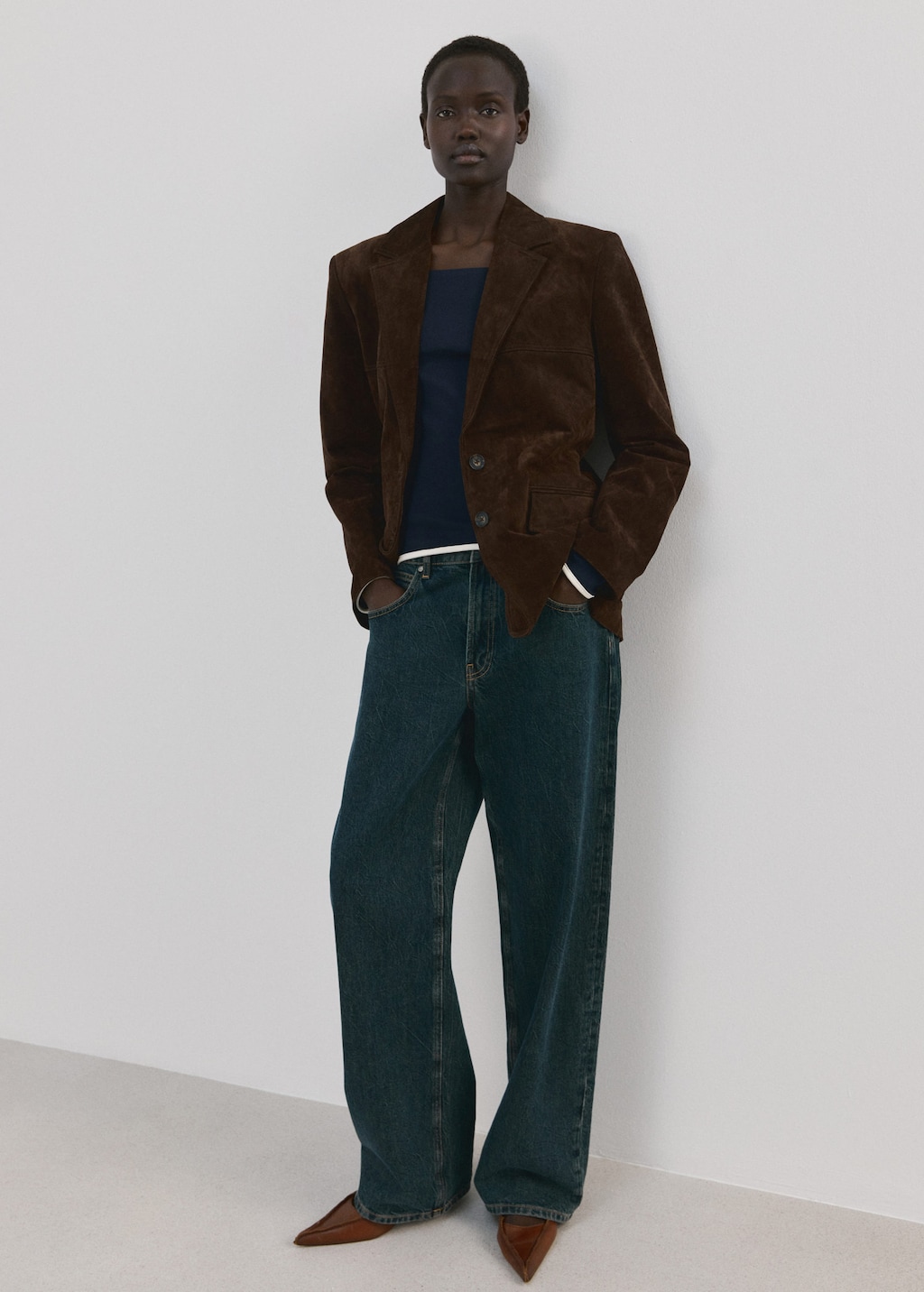 Mango Cotton Boat Neck T-shirt Navy In Blue