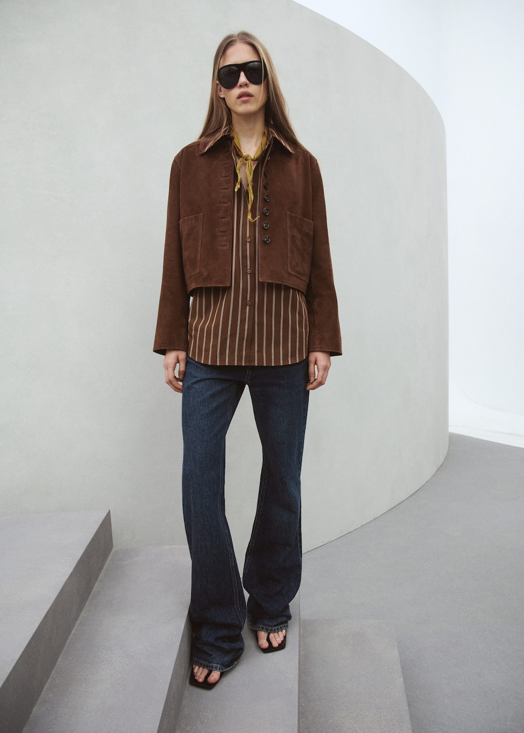 Mango Pocket Striped Shirt Brown