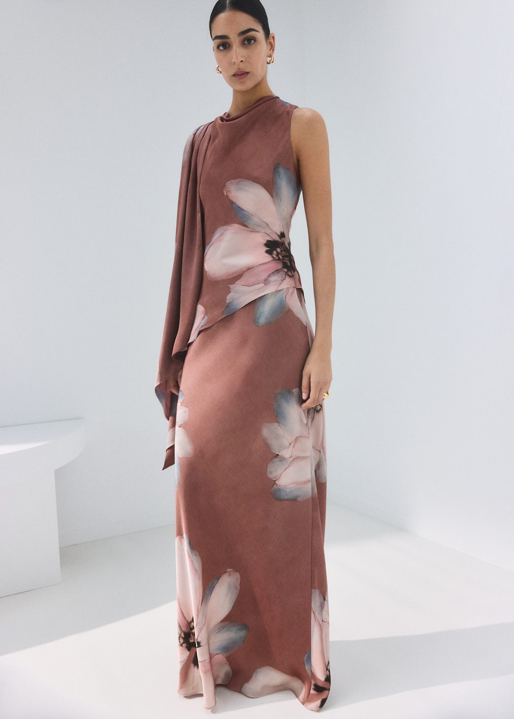 Mango Floral Blouse With Gathered Neckline Pastel Pink In Brown