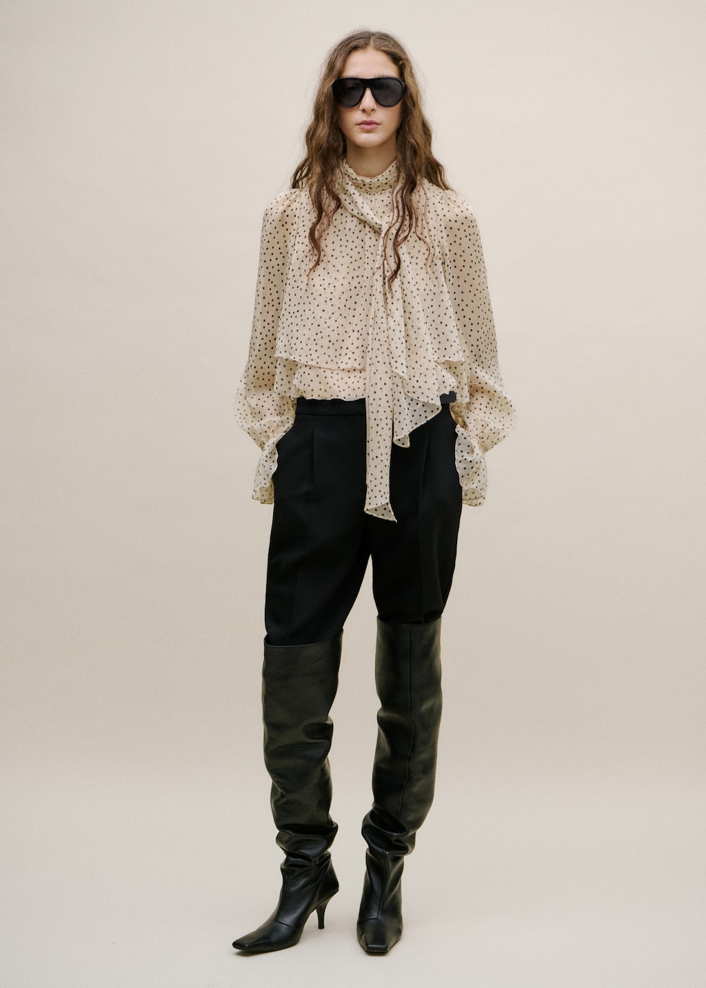 Mango Bow Polka-dot Blouse Ecru In Neutral