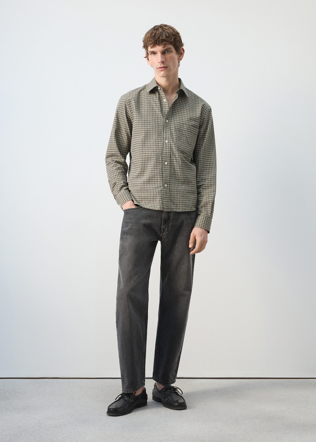 Mango Regular Fit Check Cotton Shirt In Beige