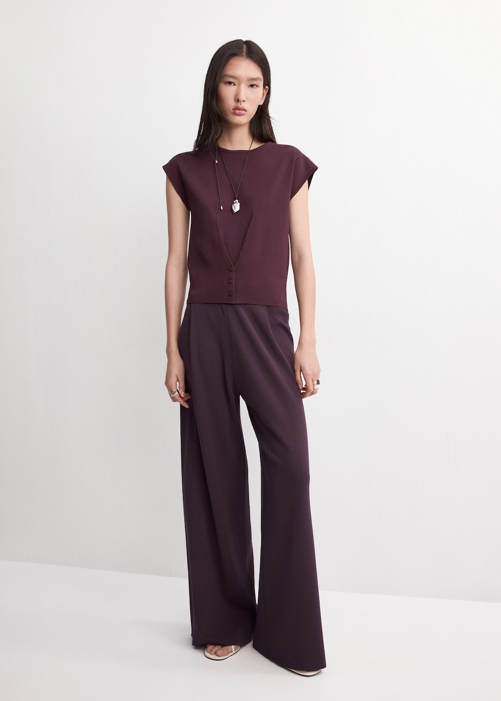 Mango Top Maille Boutons Bordeaux - Femme - S -  In Brown
