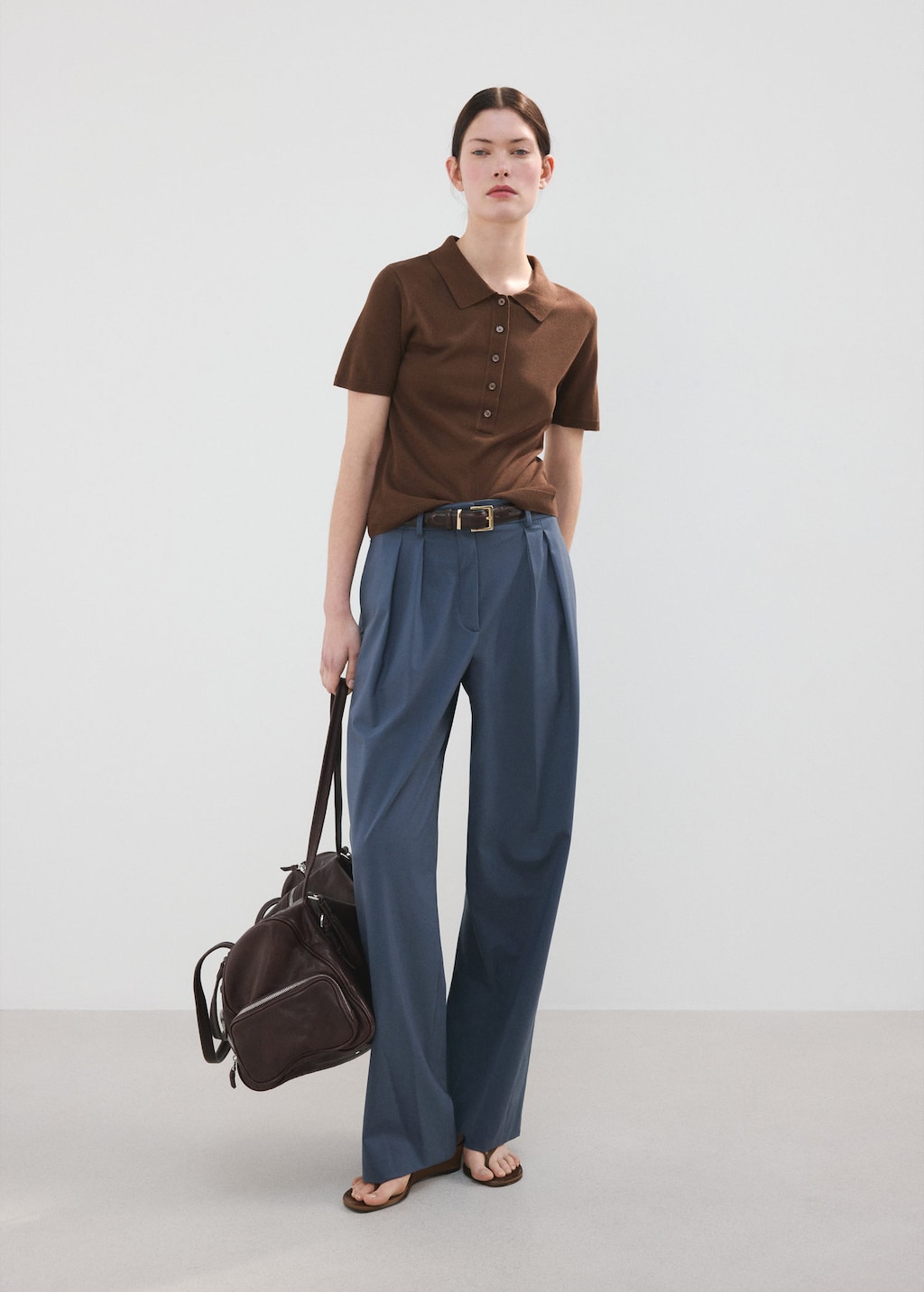 Mango Pull-over Maille Col Polo Chocolat - Femme - Xl - In Brown