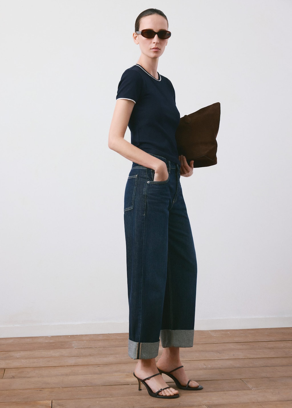 Mango Contrast Trim T-shirt Navy In Blue