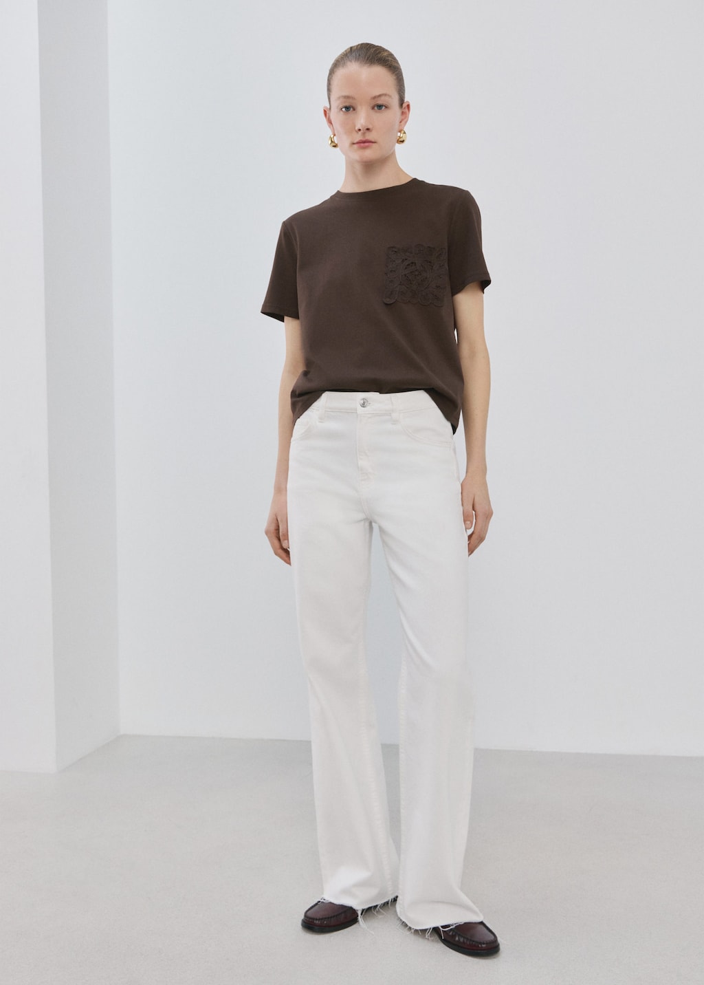 Mango T-shirt Coton Brodé Chocolat - Femme - M -  In Brown