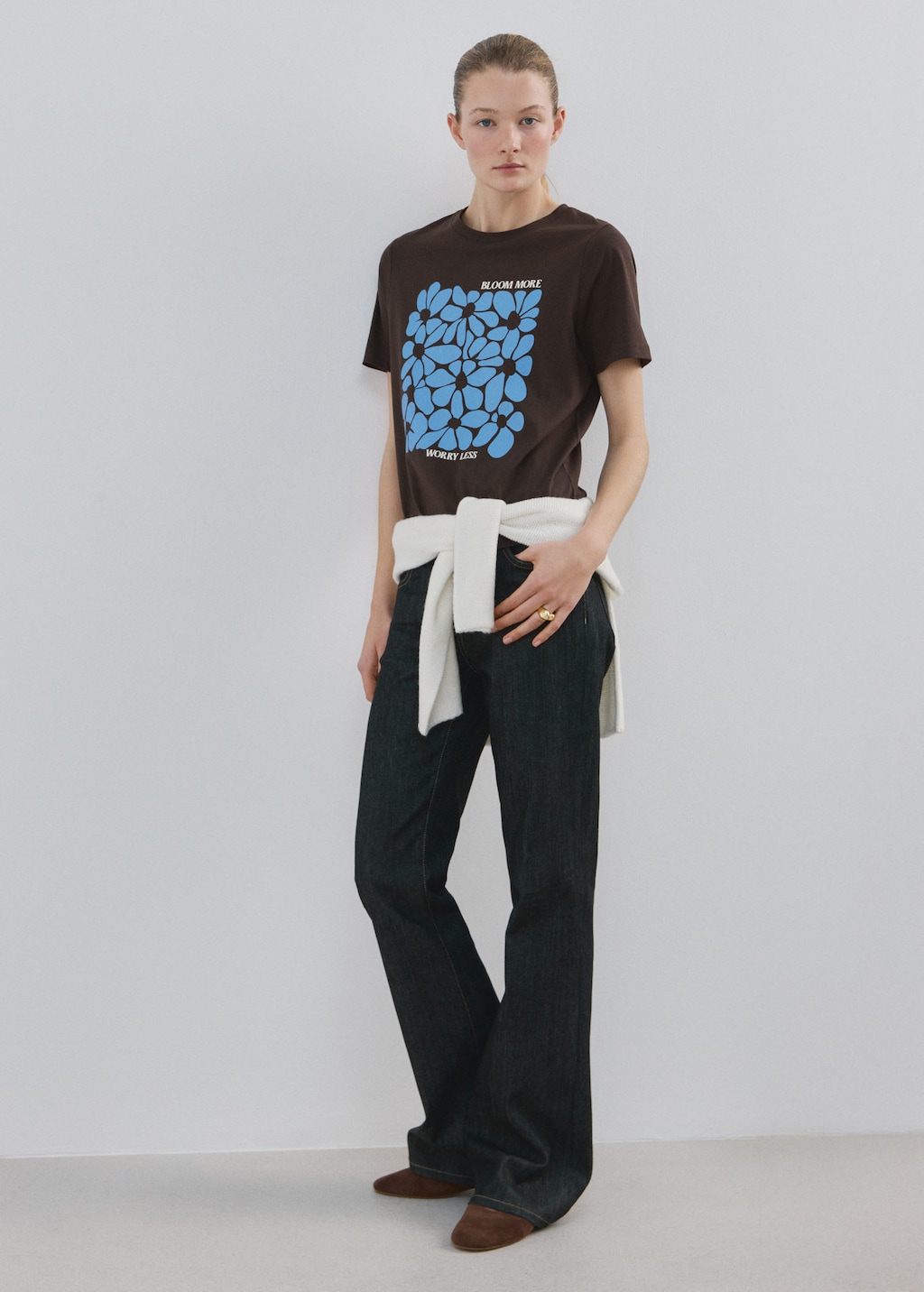 Mango Printed Cotton-blend T-shirt In Brown