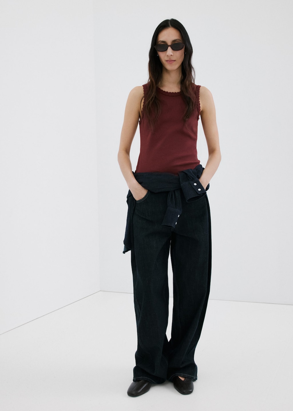 Mango Top Finitions Festonnées Marron - Femme - Xxl -  In Black