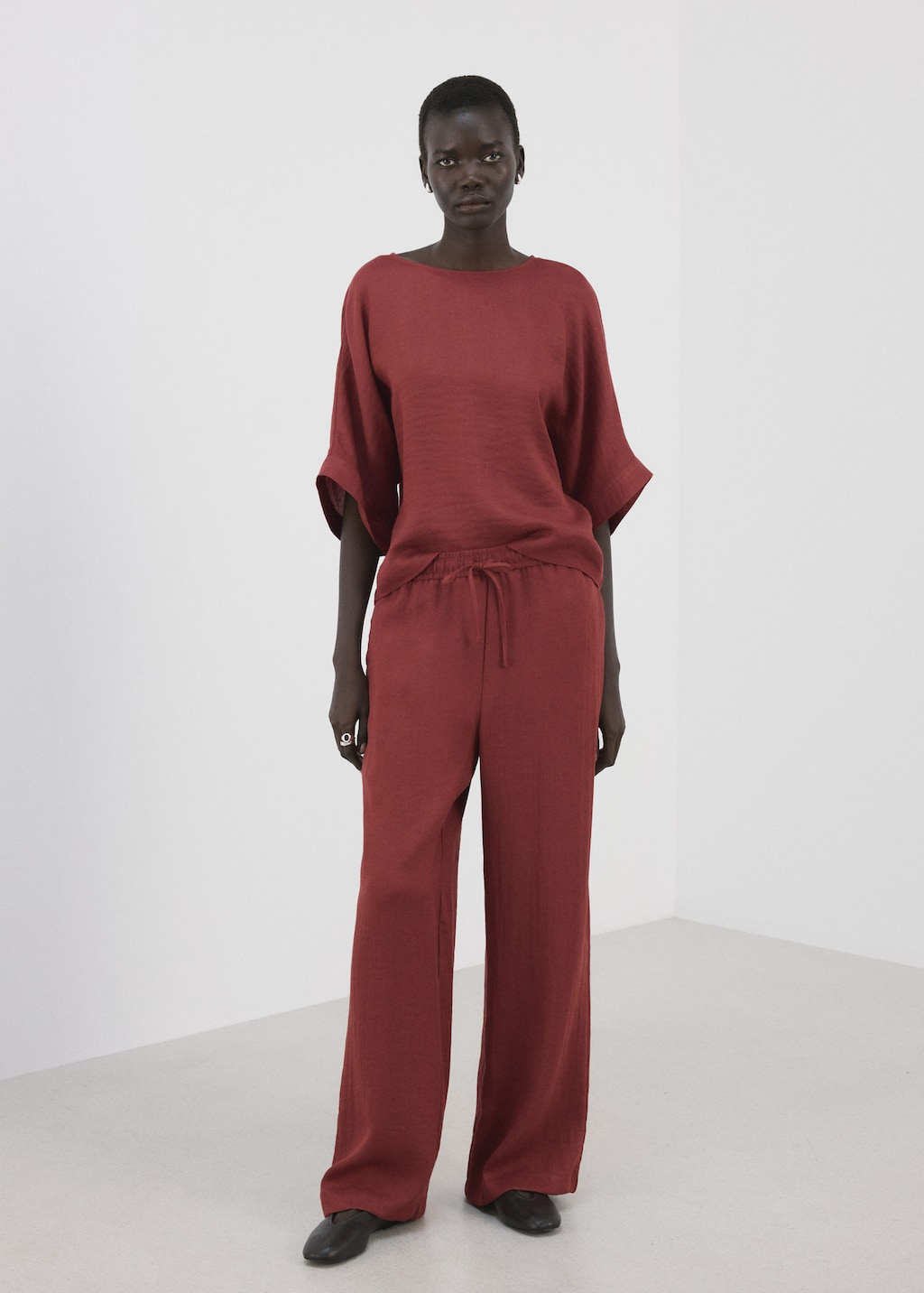 Mango High-waist Palazzo Trousers Red