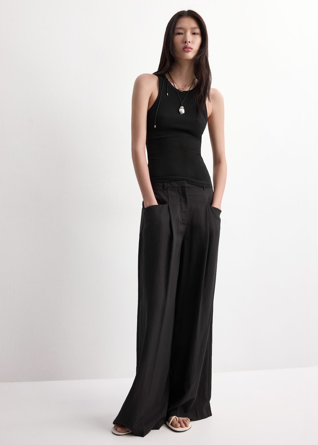 Mango Pantalon Droit Lyocell Noir - Femme - 44 -  In Black