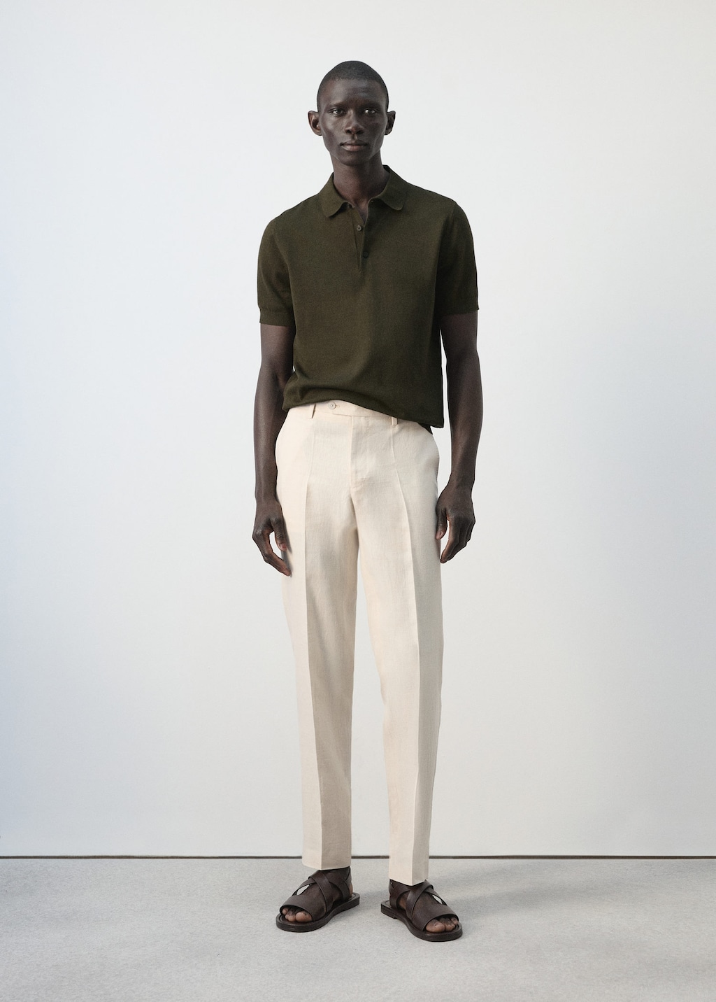 Mango 100% Cotton Fine-knit Polo Shirt Chocolate In Green