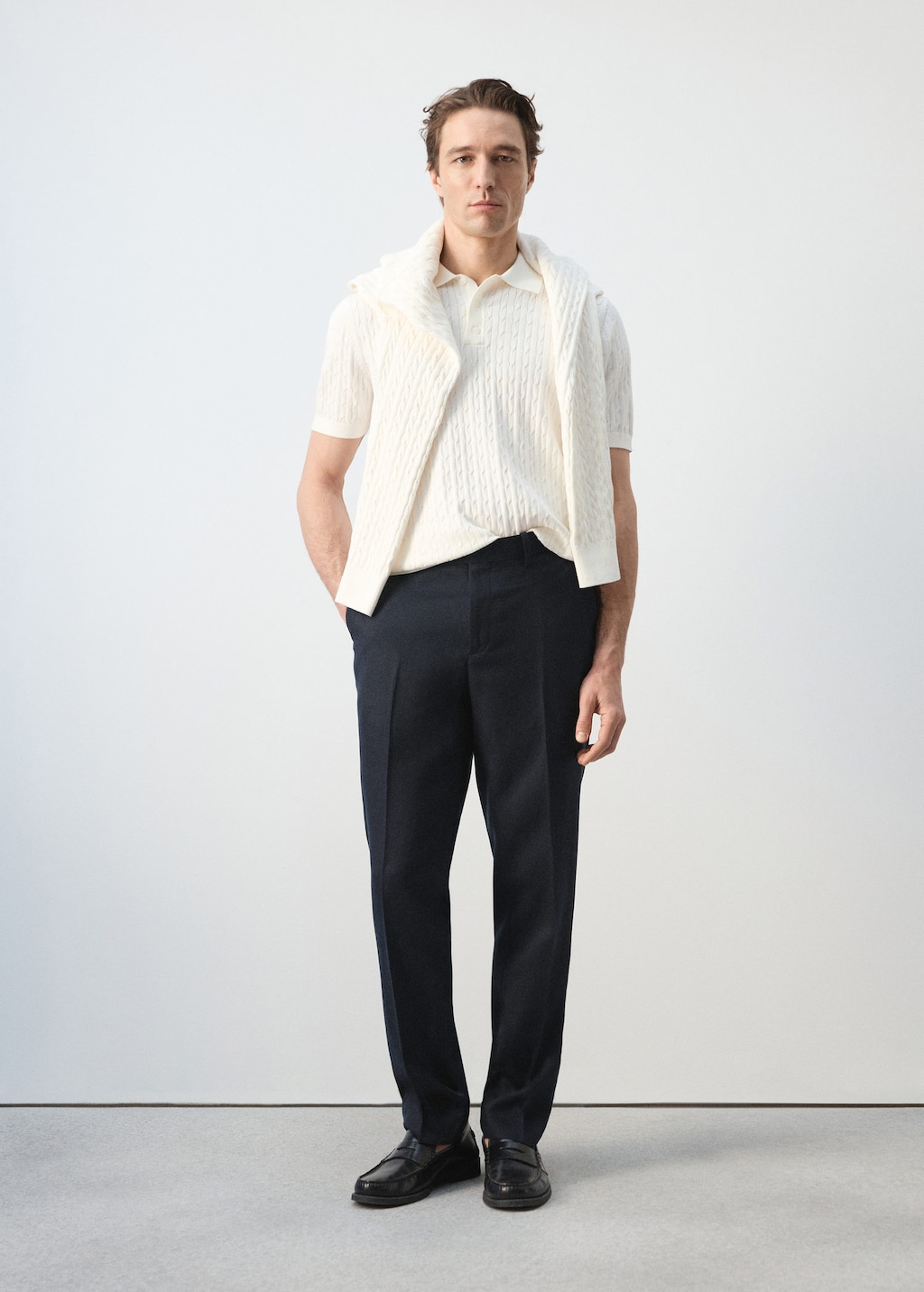 Mango Polo Maille Torsadée 100 % Coton Blanc Cassé - Homme - L -  Man In Neutral