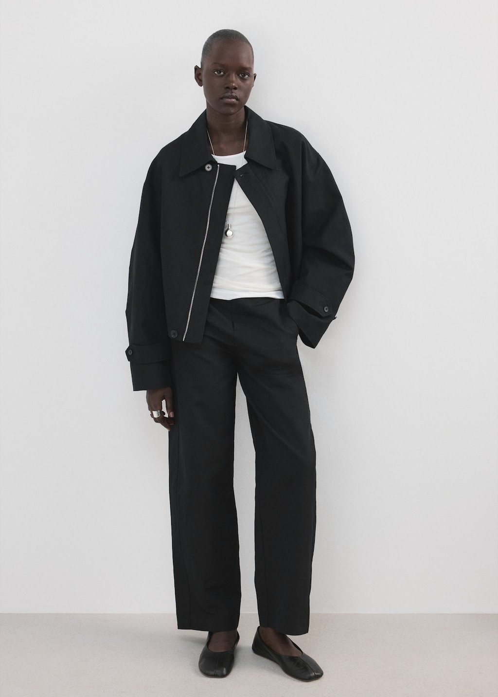 Mango Veste Coton Fermeture Éclair Noir - Femme - L -  In Black