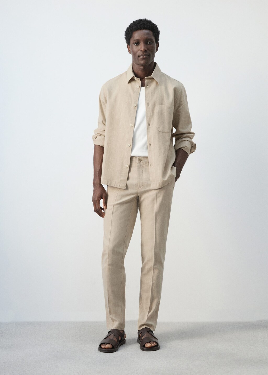 Mango Pantalon En Lin Et Coton Slim Fit À Rayures Beige - Homme - 48 -  Man In Neutral