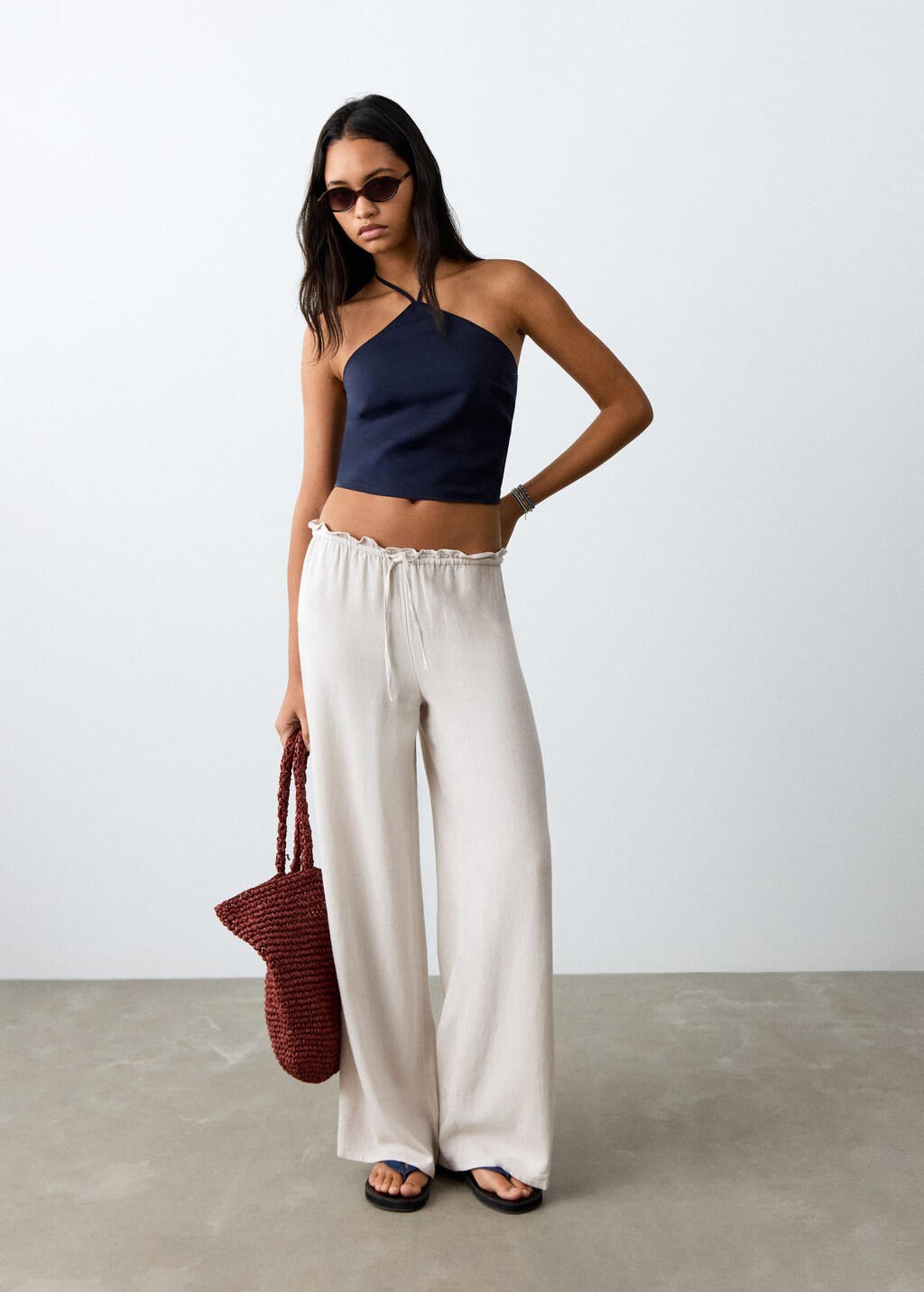 Mango Pantalon Lin Naud Gris - Fille - Xs -  Teen In Gray