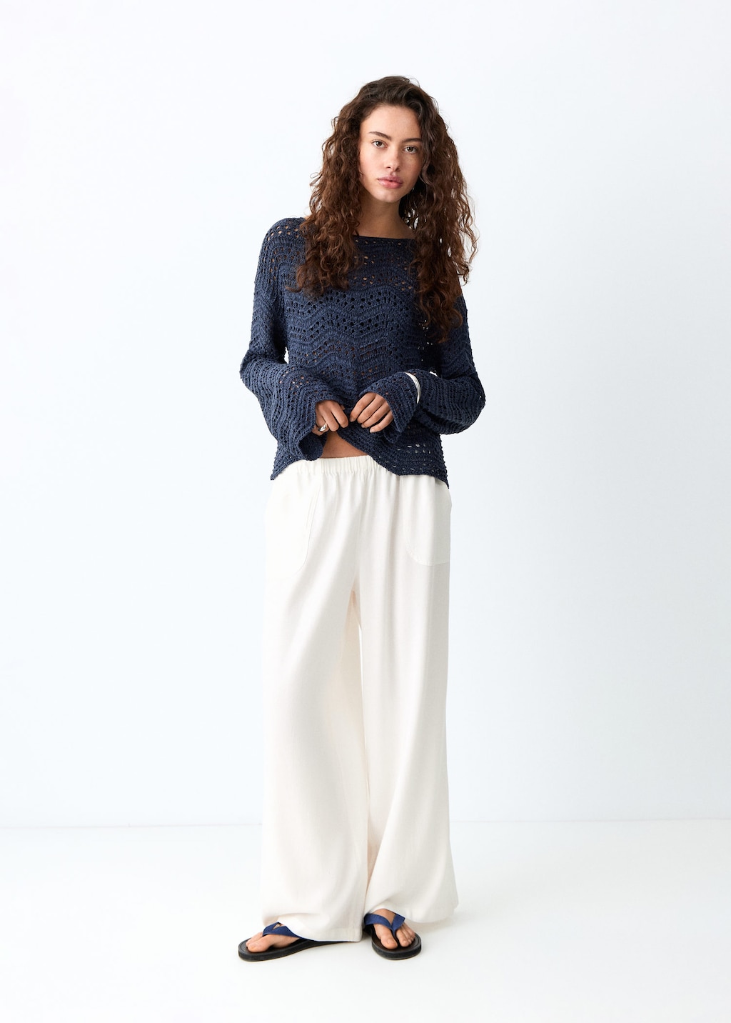 Mango Pantalon Droit Lin Blanc Cassé - Fille - L -  Teen In White