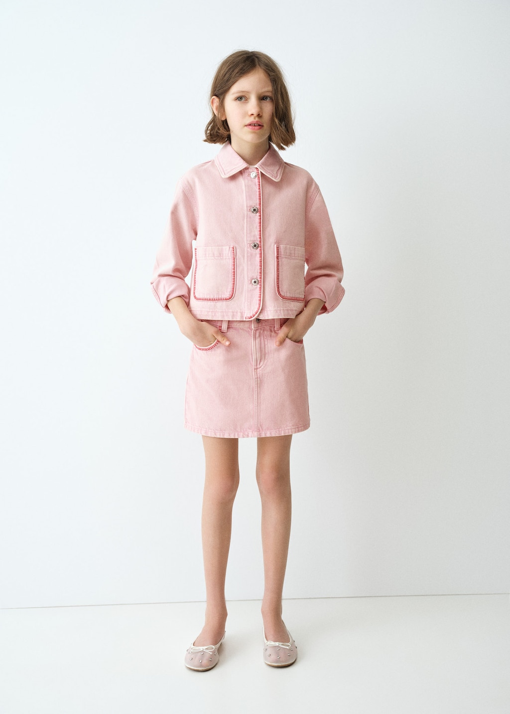Mango Blouson Jean Détails Brodés Rose - Enfants - 12 -  Kids In Pink