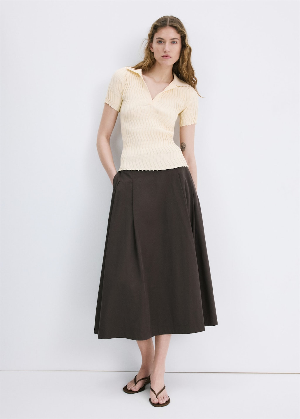 Mango Pull-over Maille Col Polo Écru - Femme - Xl -  In Brown