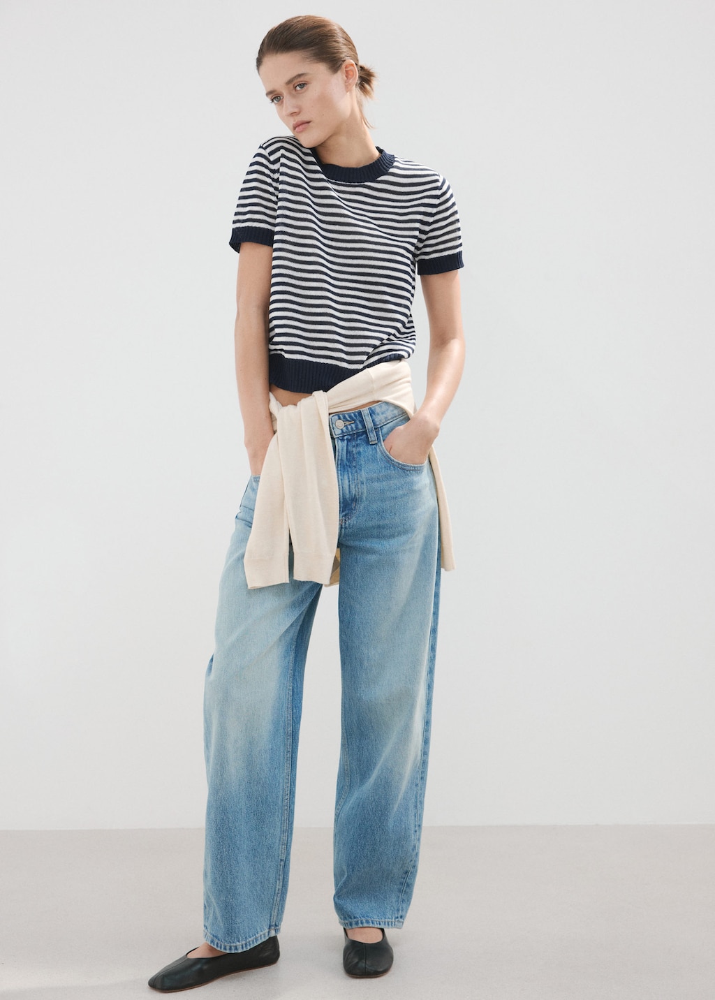 Mango Pull-over Crop À Rayures Bleu Marine Foncé - Femme - Xl -  In Animal Print