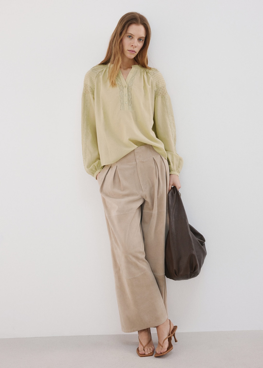 Mango Blouse Broderies Ajourées Vert - Femme - L -  In Green